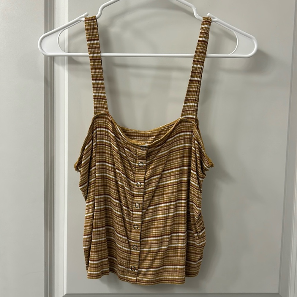 Women’s American Eagle Striped Ribbed Buttoned Tank Top (Large)